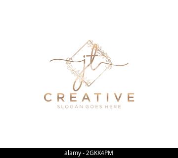Monogramma di bellezza del logo JT Femminile e design elegante del logo, logo di scrittura a mano della firma iniziale, matrimonio, moda, floreale e botanico con creativo Illustrazione Vettoriale