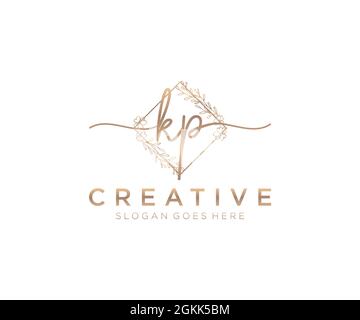 KP Monogramma di bellezza del logo femminile e design elegante del logo, logo di scrittura a mano della firma iniziale, matrimonio, moda, floreale e botanico con creativo Illustrazione Vettoriale