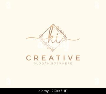 LOGO KI Femminile monogramma di bellezza e design elegante logo, scritta a mano logo di firma iniziale, matrimonio, moda, floreale e botanico con creativo Illustrazione Vettoriale