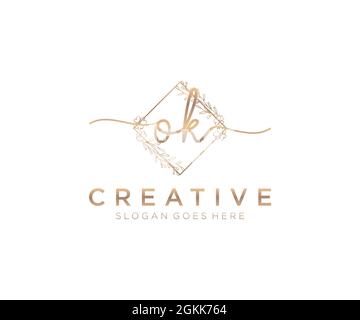 OK monogramma di bellezza del logo femminile e design elegante del logo, logo di scrittura a mano della firma iniziale, matrimonio, moda, floreale e botanico con creativo Illustrazione Vettoriale