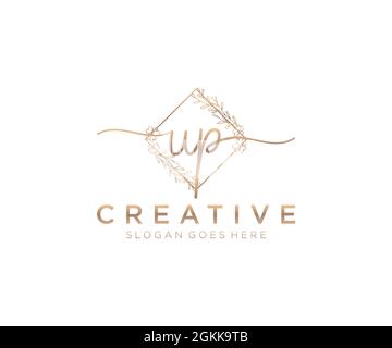 UP monogramma di bellezza del logo femminile e design elegante del logo, logo di scrittura a mano della firma iniziale, matrimonio, moda, floreale e botanico con creativo Illustrazione Vettoriale