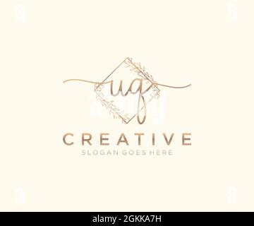 UQ Monogramma di bellezza del logo femminile e design elegante del logo, logo di scrittura a mano della firma iniziale, matrimonio, moda, floreale e botanico con creativo Illustrazione Vettoriale