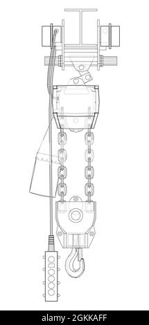 Descrizione del concetto di verricello o macchina di sollevamento. Vettore Illustrazione Vettoriale