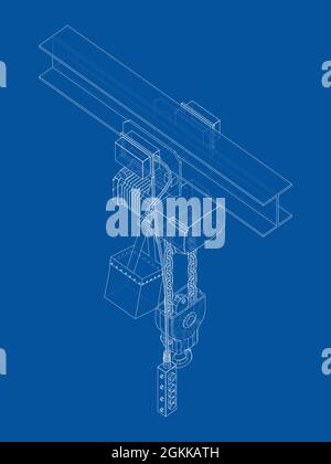 Descrizione del concetto di verricello o macchina di sollevamento. Vettore Illustrazione Vettoriale