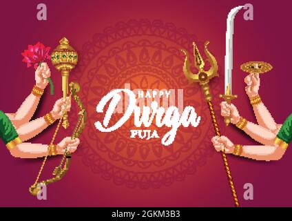 Dio indiano durga in felice Durga Puja Sub Navratri sfondo. Illustrazione vettoriale Illustrazione Vettoriale