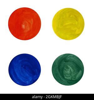 Splendidi cerchi acquerelli luminosi design elementi isolati su sfondo bianco. Foto Stock