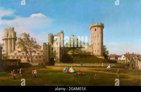 Castello di Warwick, fronte est dalla corte esterna, dipinto da Canaletto, 1752 Foto Stock