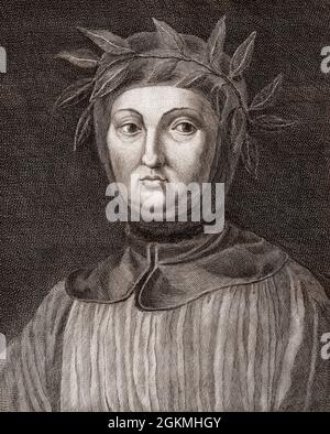 Francesco Petrarca o Petrarca, 1304 - 1374, un poeta italiano e storico Foto Stock