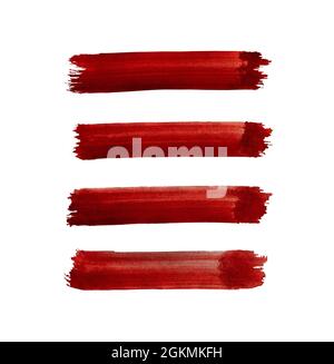 Linee dipinte di rosso acquerello isolate su bianco Foto Stock
