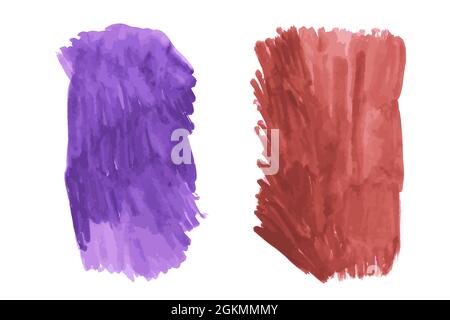 Una serie di due tratti di pennello colorati ad acquerello. Elementi vettoriali per la progettazione. Colorazione viola e marrone. Illustrazione Vettoriale