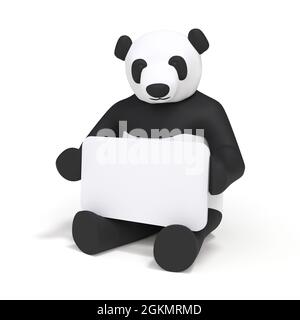 Panda seduta su sfondo bianco - illustrazione 3D Foto Stock