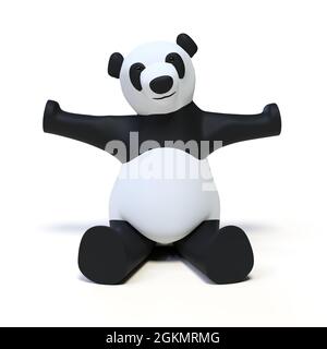 Panda seduta su sfondo bianco - illustrazione 3D Foto Stock