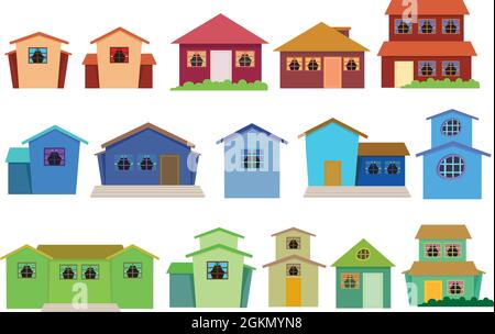 Collezione vettoriale di case in diversi layout e colori Illustrazione Vettoriale