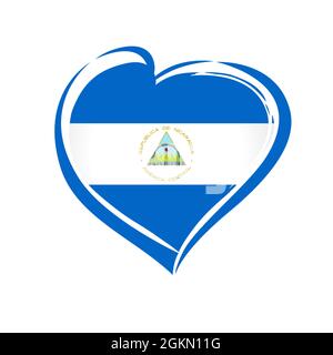 Simbolo della bandiera del Nicaragua Love. 200 anni anniversario, Nicaragua Bicentennial Independence Day dalla Spagna. Segno vettoriale di celebrazione con bandiera nel cuore Illustrazione Vettoriale