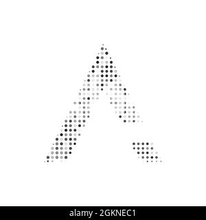 Lettera A in mezzitoni. Illustrazione a lettere punteggiate isolata su sfondo bianco. Illustrazione Vettoriale