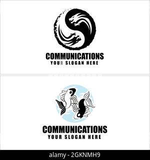 Logo Dragon and Fish yin yang concept design Illustrazione Vettoriale