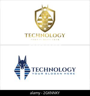 Statua egiziana Anubis illustrazione logo oro design Illustrazione Vettoriale