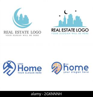 Immobiliare città sogno casa pin direzione logo design Illustrazione Vettoriale