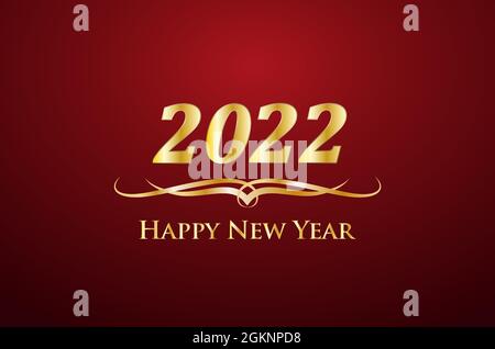 2022 Felice Anno Nuovo. Testo vettoriale dorato Illustrazione Vettoriale