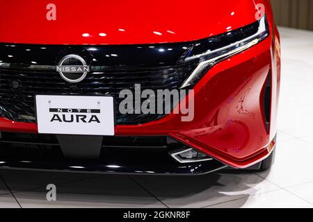 Yokohama, Giappone. 15 settembre 2021. Nissan Nota Aura in mostra all'interno della Galleria della sede centrale di Nissan a Yokohama. Credit: SOPA Images Limited/Alamy Live News Foto Stock