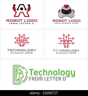 Design moderno del logo di collegamento al circuito tecnologico dei robot Illustrazione Vettoriale