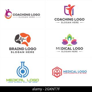 Personale medico cervello coaching Lab chimica logo design Illustrazione Vettoriale