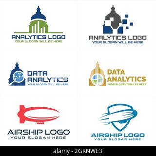 Analisi dei dati tecnologia costruzione Airship logo design Illustrazione Vettoriale