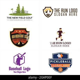 Golf baseball e pickleball sport logo design Illustrazione Vettoriale