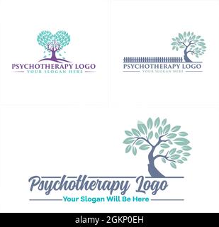 Psychotherapist medico albero foglia pianta naturale logo design Illustrazione Vettoriale