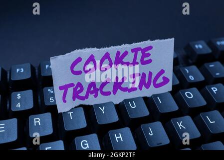 Testo della scrittura Ricerca cookie. Approccio aziendale i dati memorizzati negli utenti sono computer per sito web visitato scrivendo reclamo sui Social Media Foto Stock