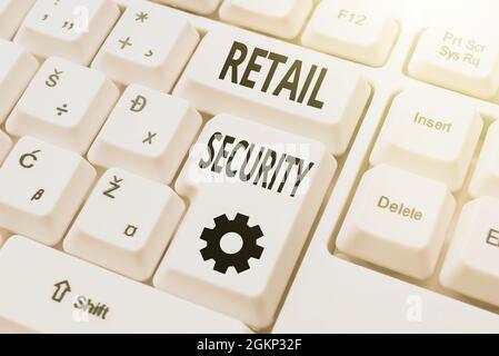 Ispirazione per firmare Retail Security. Processo fotografico concettuale che i beni venduti al pubblico in modo sicuro Voice and Video Calling Foto Stock