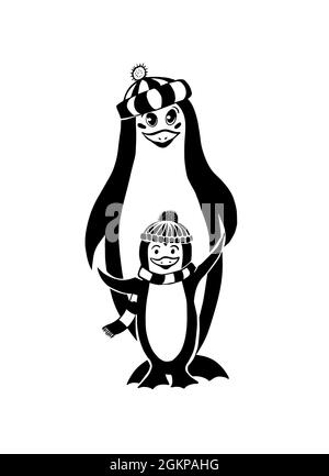 Bambino e madre insieme illustrazione. Animali carini. Pinguini genitore e bambino. Illustrazione vettoriale Illustrazione Vettoriale