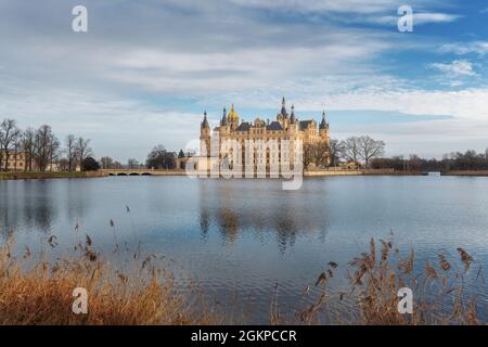 Schwerin Castello e Lago - Schwerin, Germania Foto Stock