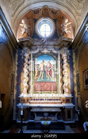 Città della Pieve Umbria Italia. La Cattedrale di San Gervasio e Protasio. Il Battesimo di Cristo di Perugino Foto Stock