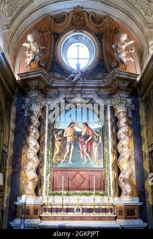 Città della Pieve Umbria Italia. La Cattedrale di San Gervasio e Protasio. Il Battesimo di Cristo di Perugino Foto Stock