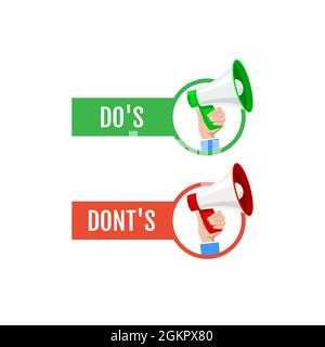 Etichetta piatta DOS dona icona. Corrent errato no e sì simbolo Illustrazione Vettoriale