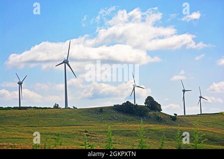 Turbini di vento, altopiano di Cezallier Foto Stock