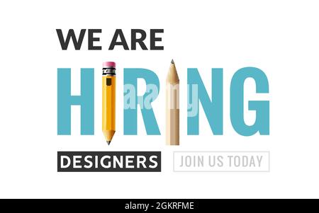 Poster di affitto del graphic designer. Il progettista grafico di job di assunzione ha desiderato disegno creativo del banner di illustrazione del vettore Illustrazione Vettoriale