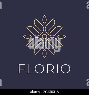 Modello vettoriale per logo floreale lineare. Logo floreale astratto per salone di bellezza, cosmetici, spa. Illustrazione Vettoriale