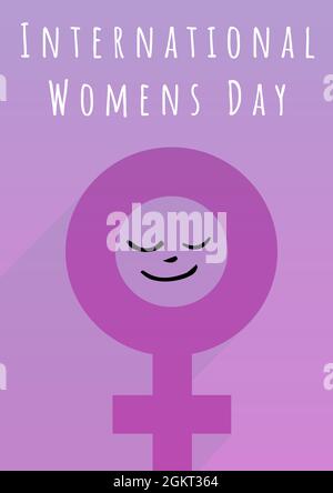 Testo del giorno internazionale delle donne sul simbolo del genere femminile su sfondo viola Foto Stock