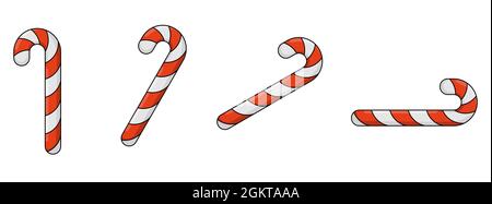 Icona di Natale di canne caramelle. Set di graziose icone caramelle di natale in design piatto. Illustrazione vettoriale. Illustrazione Vettoriale