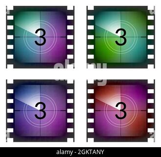 Film strip conto alla rovescia numero film cinema vintage vettoriale vecchia immagine della cornice Illustrazione Vettoriale