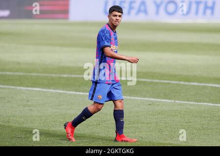 Ilias Akhomach (Barcellona), 14 SETTEMBRE 2021 - Calcio : UEFA Youth League Group e match tra FC Barcelona 2-0 Bayern Munchen all'Estadi Johan Cruyff di Sant Joan Despi, Spagna. (Foto di Mutsu Kawamori/AFLO) Foto Stock