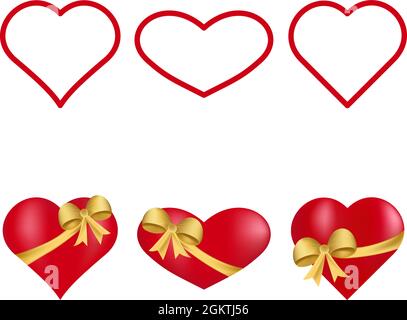 Regalo di San Valentino rosso, scatola del cuore, forme del cuore Illustrazione Vettoriale