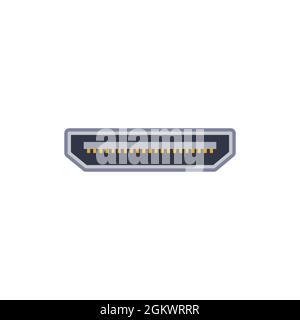 Icona del connettore universale per pc mini HDMI. Illustrazione grafica vettoriale della porta in stile piatto. Tipo USB, porta video e audio. DisplayPort e altri computer Illustrazione Vettoriale