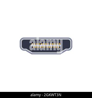 Icona del connettore universale per pc HDMI. Illustrazione grafica vettoriale della porta in stile piatto. Tipo USB, porta video e audio. DisplayPort e altri computer in Illustrazione Vettoriale