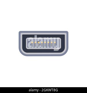 Icona del connettore universale Mini VGA per pc. Illustrazione grafica vettoriale della porta in stile piatto. Tipo USB, porta video e audio. DisplayPort e altri computer Illustrazione Vettoriale