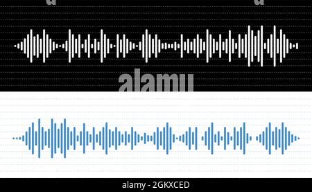 Livelli audio in bianco e nero, illustrazione vettoriale dello spettro sonoro delle onde. Illustrazione Vettoriale