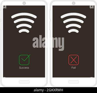 Smartphone pagamento senza contatto, successo, errore, acquisto carta di credito, nfc, pagamento, sfida Illustrazione Vettoriale