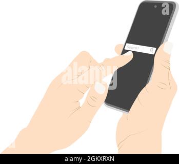 Motore di ricerca sullo schermo del telefono,Ricerca del telefono, ricerca del Web, ricerca del Internet, motore di ricerca, usando vettore del telefono intelligente Illustrazione Vettoriale